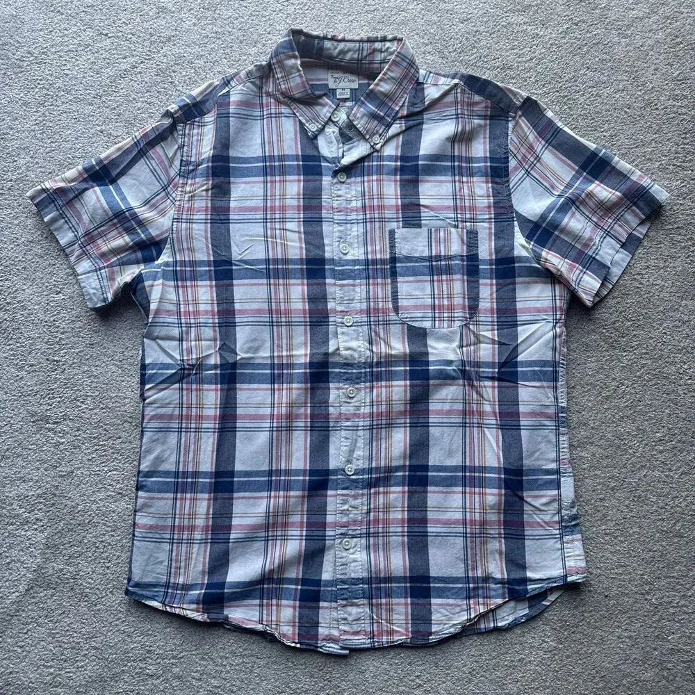 J. Crew Indian Madras Short Sleeve Button Down Plaid Flannel Shirt
